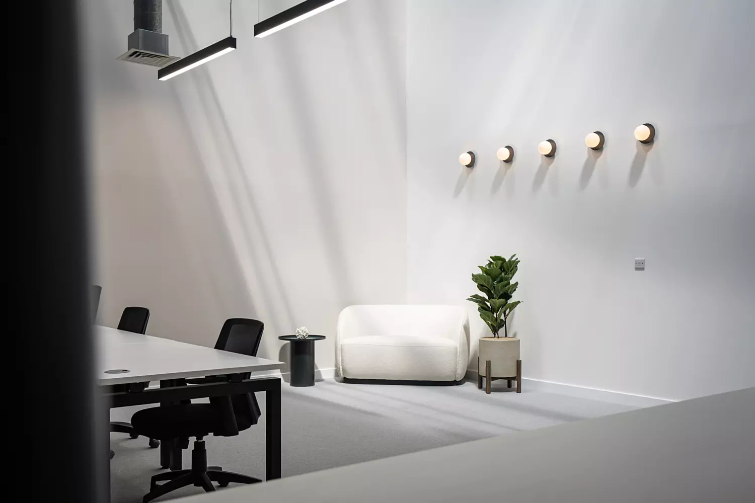 White wash walls make for a clean office space