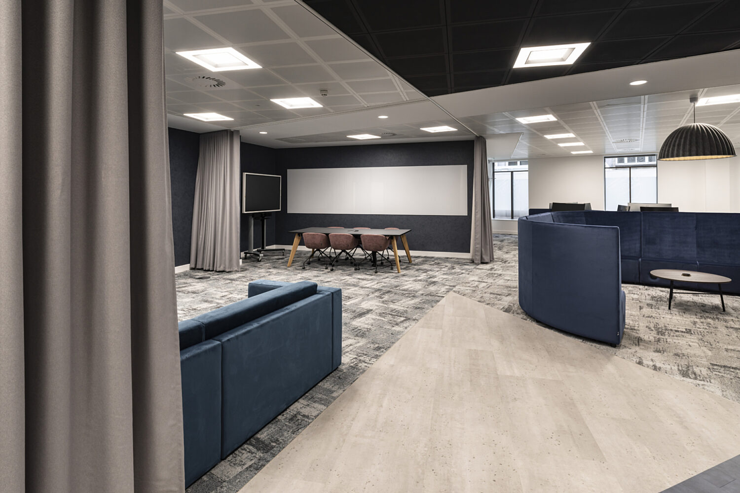 Curtains create soft divisions in Caesars Entertainments Leeds office