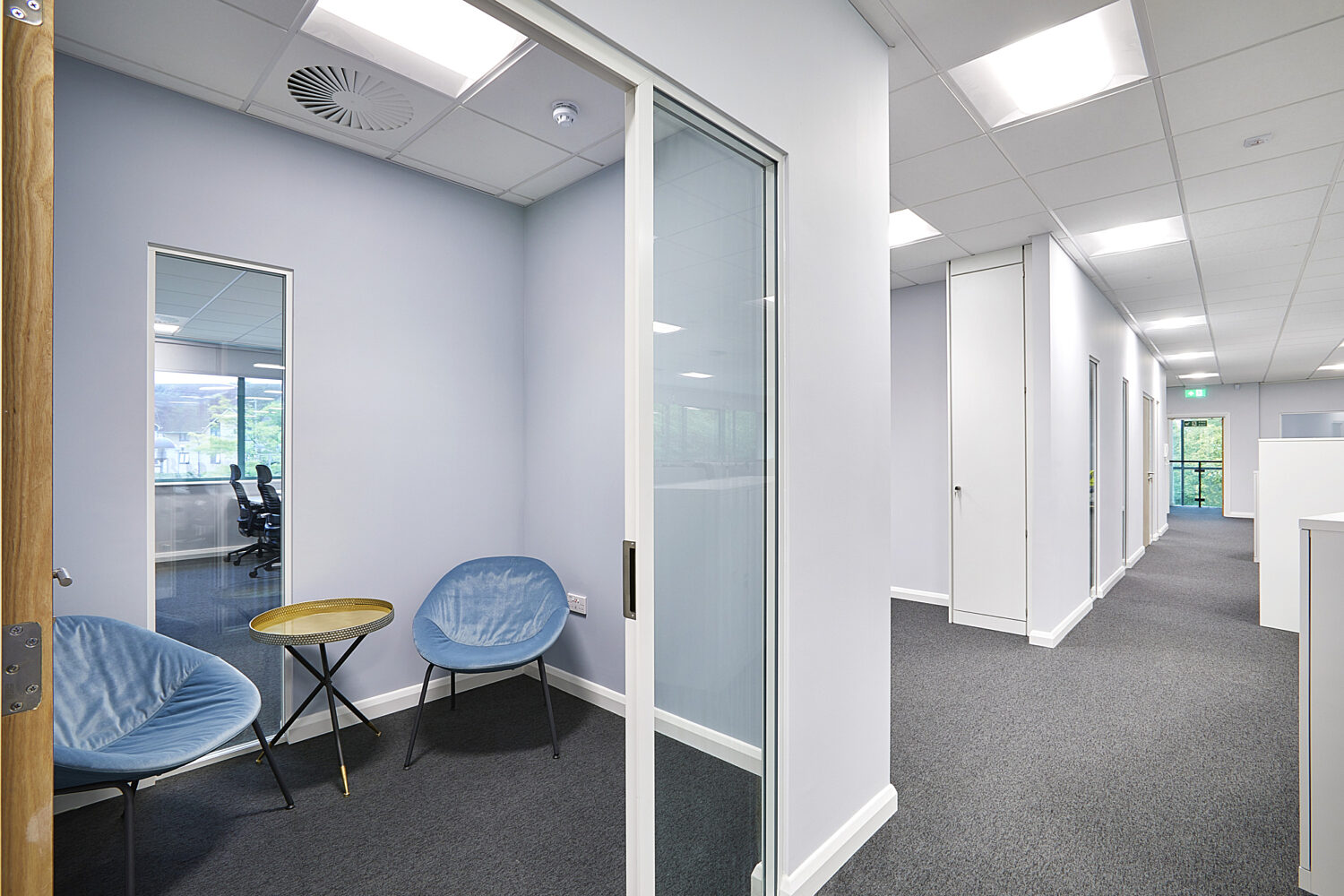 Two person meeting rooms with glazing in Worcester office