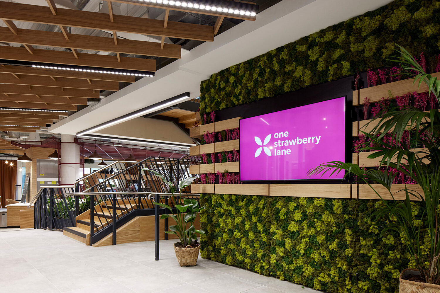 Biophilic wall with office branding in Newcastle
