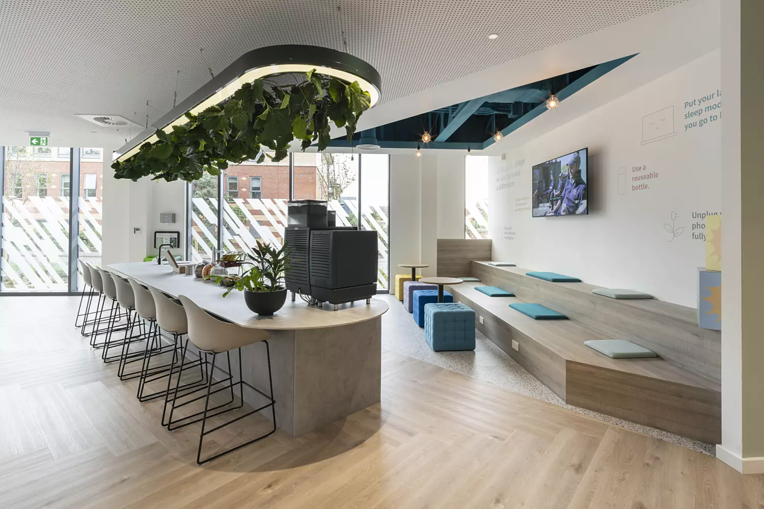 Creative seating and teapoint at Axa Middlesbrough