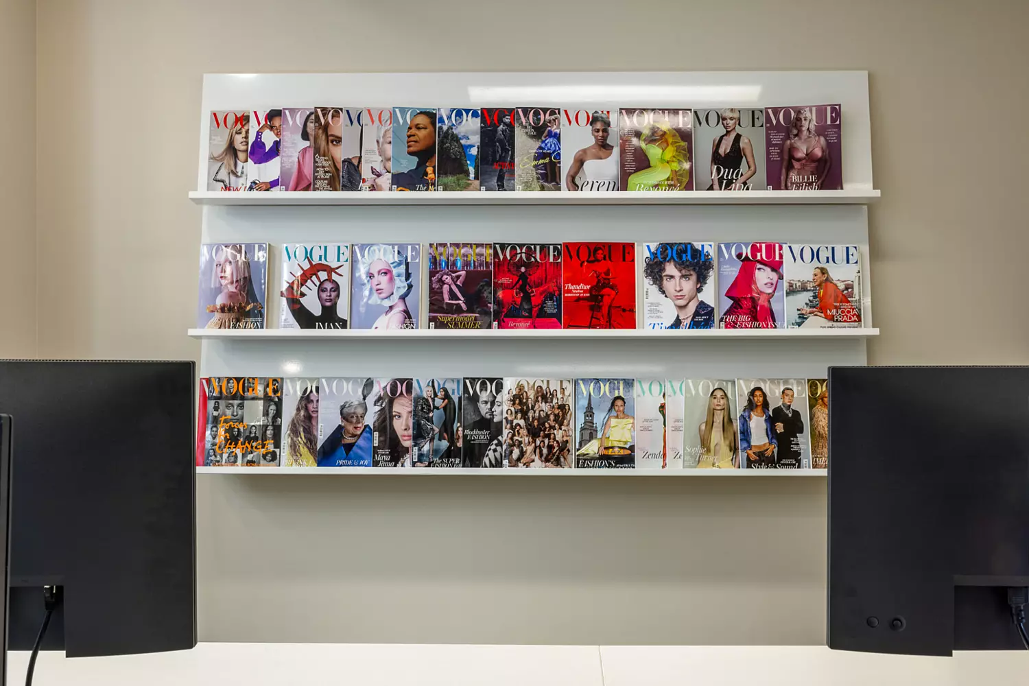 Vogue editions on display at Conde Nast