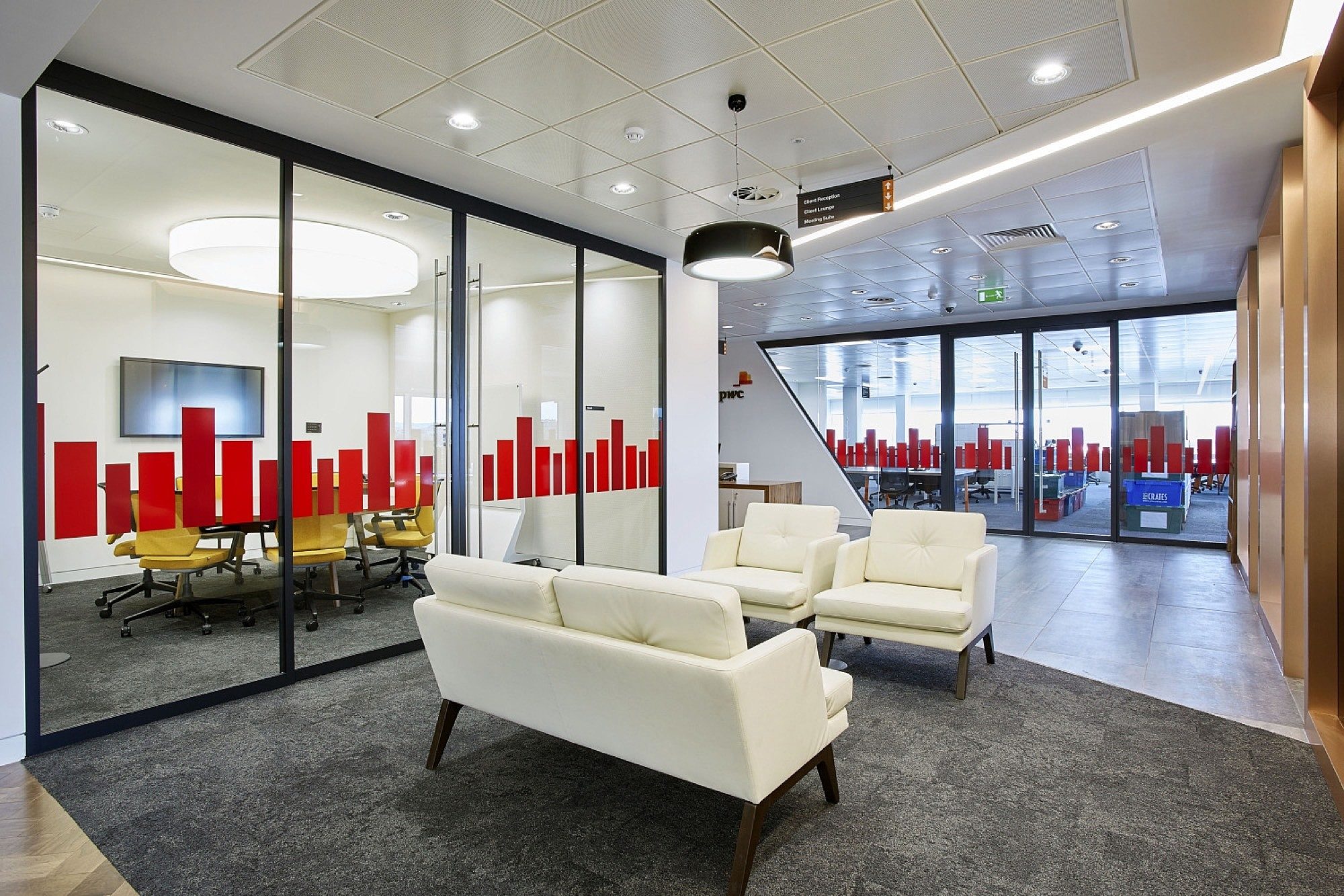 PwC white sofas in breakout space